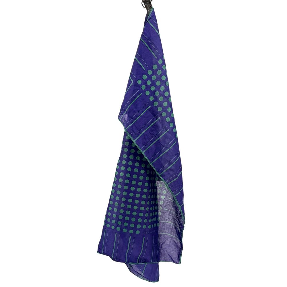 Vintage 80s Perry Ellis Blue Green 100% Cotton Polka Dot Square Scarf